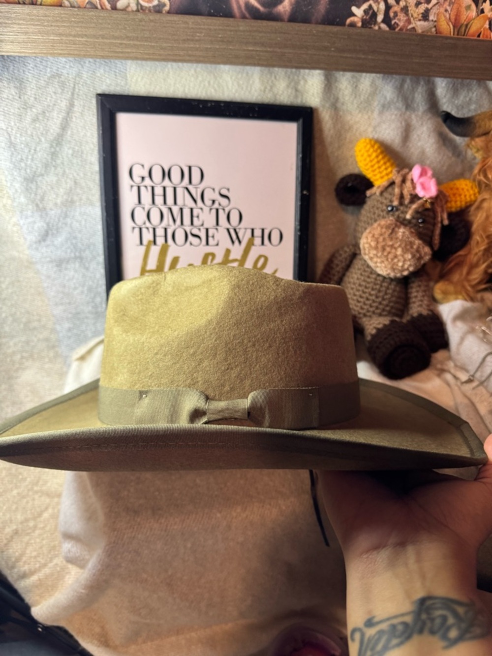 Olive Felt Hat - Picture 2 of 3